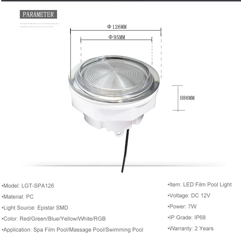 Modern Outdoor LED Water Jet Light for Massage Tub With IP68 Waterproof Protect Level DC 12V 7W Submersible RGB SPA Light IP68