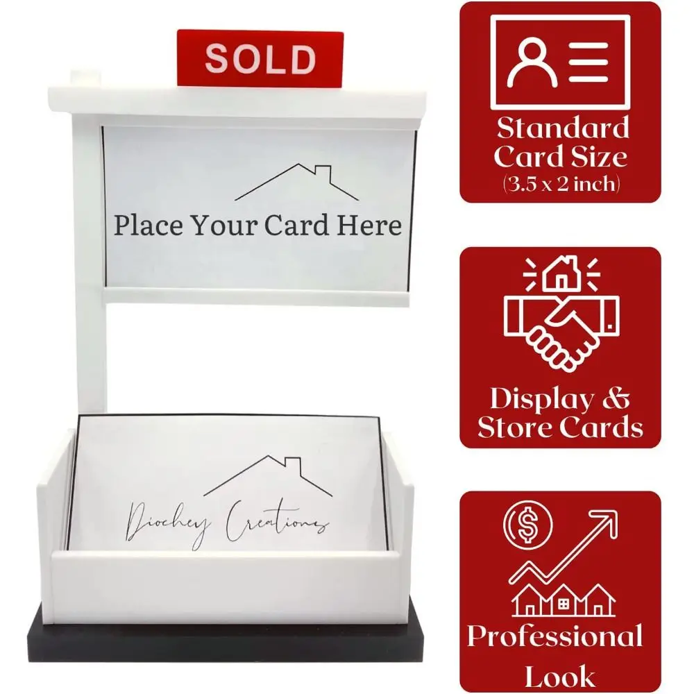 Sold Sign Real Estate Business Card Holder Removable Wood Business Card Rack Open Design Easy To Install Name Card Organizer