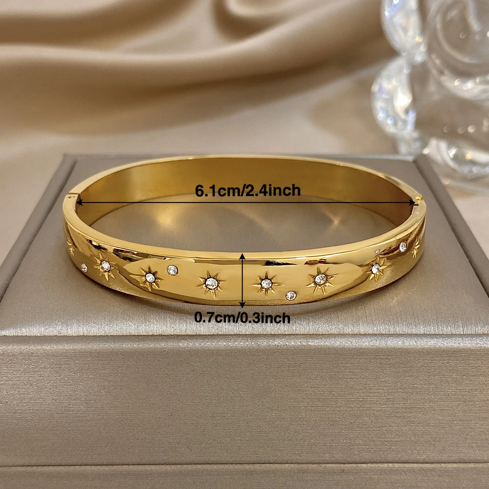 DODOHAO بسيط لامع جولة الفولاذ المقاوم للصدأ الكفة سوار المرأة موضة حجر الراين الشمس الربيع مشبك مفتوح الإسورة مجوهرات هدايا