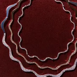Micro Paved Sparking Clear 5A Cubic Zirconia CZ Thick Wave Charm Link Chain Choker Women Necklace