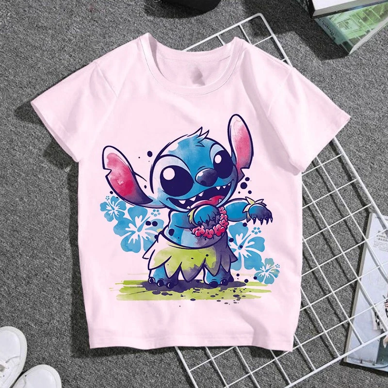 Interstellar Baby Stitch Cartoon Printed Children's Short Sleeved Cotton T-shirt Casual Loose Comfortable Parent Child Top
