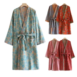 Pure Cotton Robe Women's Pajamas 3/4 Sleeve Spring Autumn Bathrobe Female Winter Morning Loose Home Wear Sleep Wedding Dress