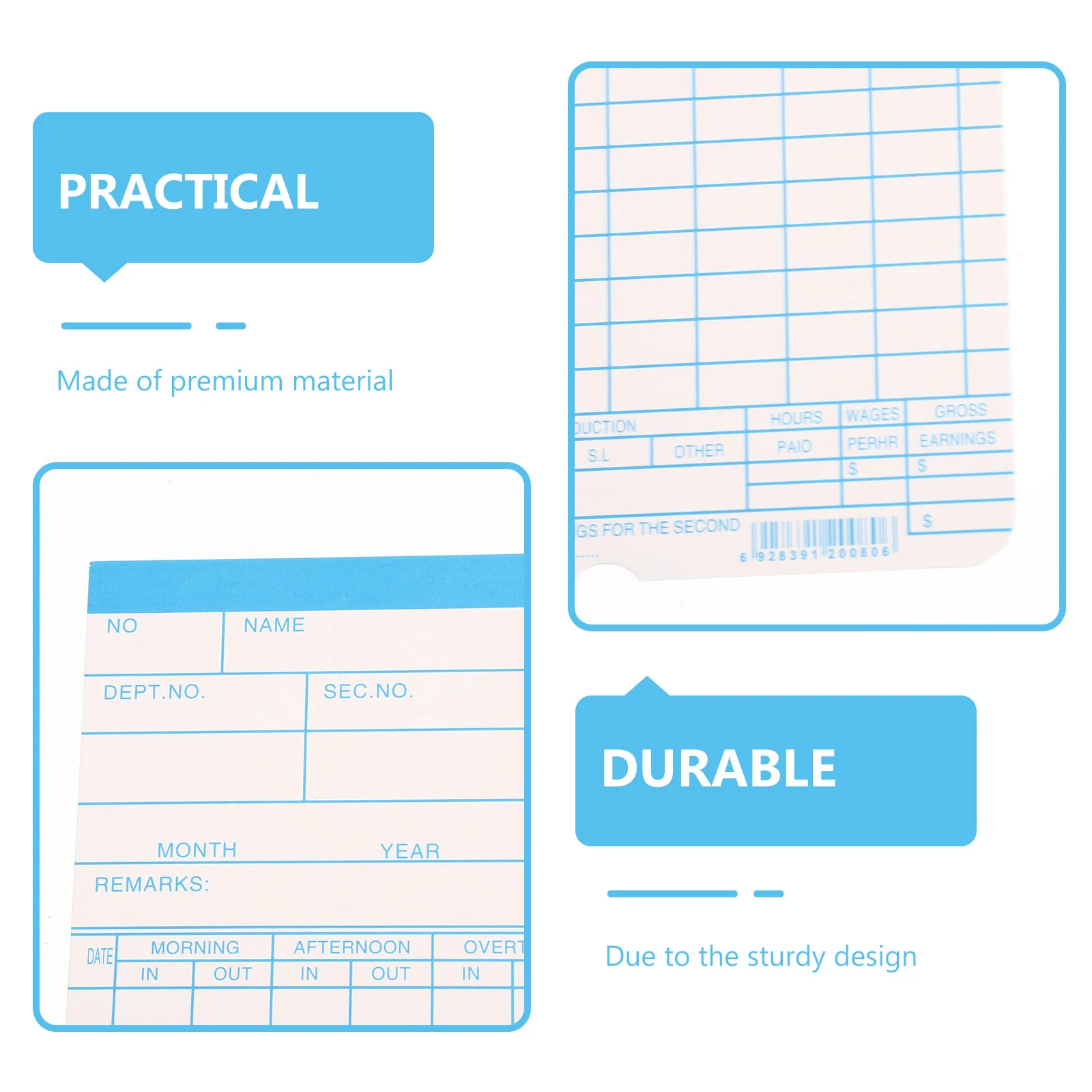 1 conjunto de cartões de tempo de dupla face em inglês, papel de atendimento, uso de escritório, folhas de tempo, cartões de rastreamento de funcionários, material de escritório