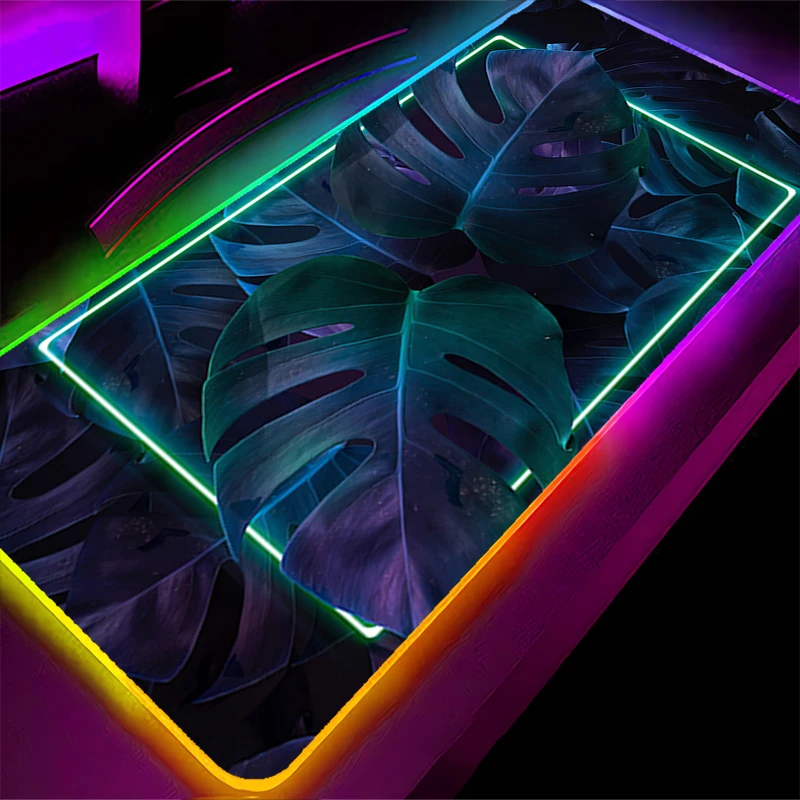 

RGB LED Mouse Pad Laptop Keyboard Pad Non-Slip Anime Gaming Mat PC Accessories HD Mousepad Rubber Green Tropical Plants Desk Mat