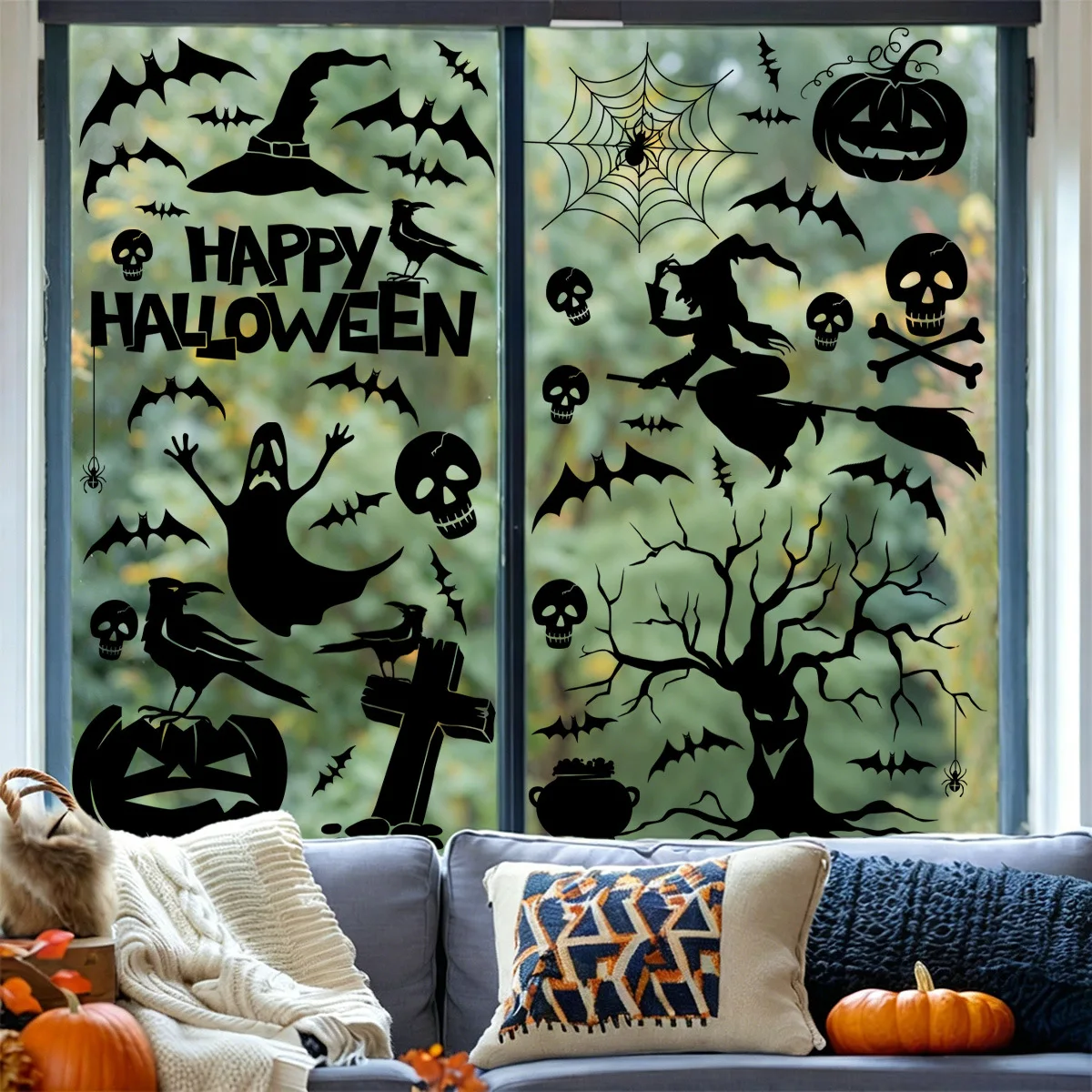 Halloween-Aufkleber, doppelseitige elektrostatische Fensteraufkleber, PVC-Material, für Zuhause, Schlafzimmer, Halloween-Party, Atmosphäre, Dekoration