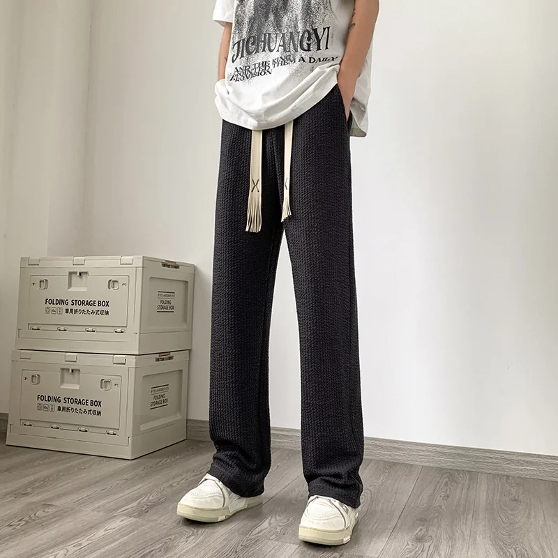 Pantalones plisados de verano para hombre, pantalones de pierna ancha de gran tamaño, ropa de calle japonesa, Pantalones rectos sueltos de Hip Hop