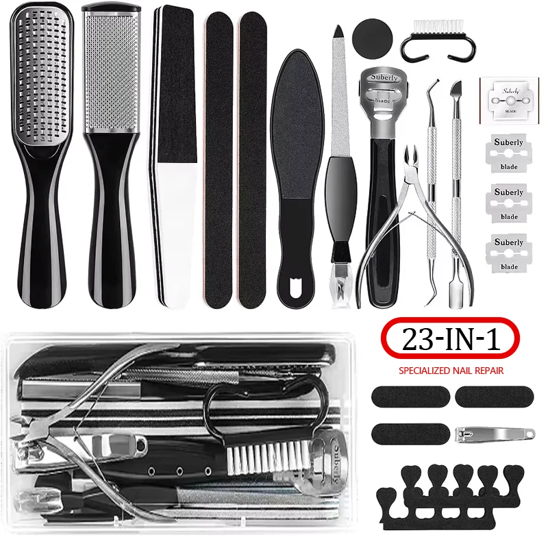 Pedicure Kit 23 in 1 Stainless Steel Professional Pedicure Tools Set Foot Rasp Peel Callus Dead Skin Remover Feet Care Pedicure