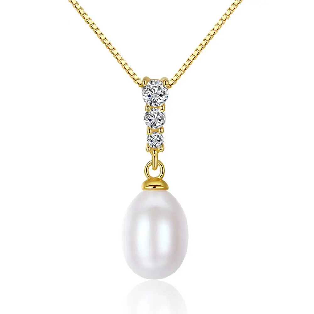 

High Quality Jewelry 18K Gold Color 8-9mm Natural oyster Pearl Pendant Women Silver Necklace