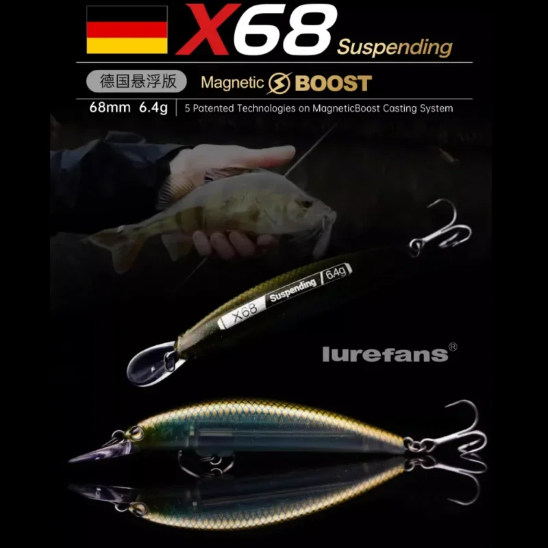 Lurefans Luya Tap Bass Bass Bassy Fish انفجار مغناطيسي تعليق الرياح الشرقية مينو X68 الطعم المزيف #1