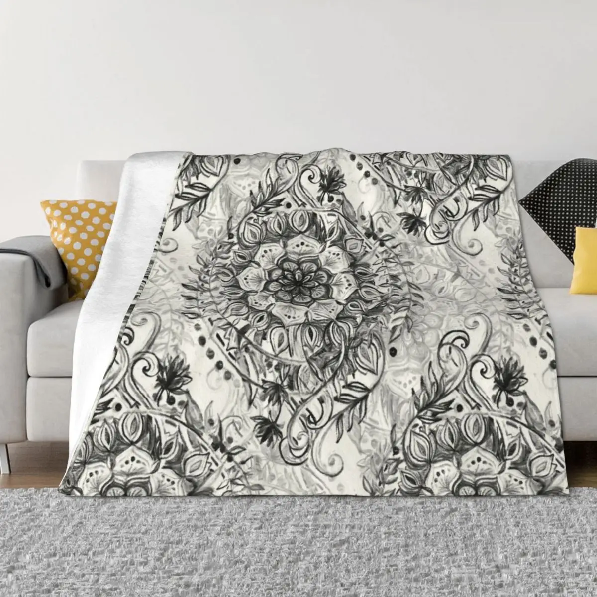 

Messy Boho Floral in Charcoal and Cream Throw Blanket blankets and throws Beautifuls Cute Retros Blankets