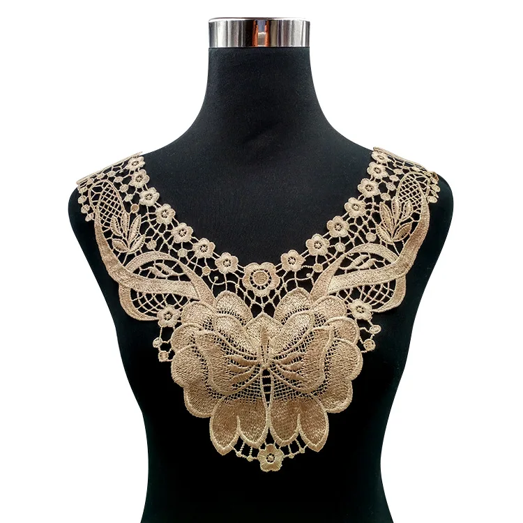Colored Hollow Flower Embroidered Lace Collar Applique, Lace Neckline Trim , DIY Sewing Decor Patch For Wedding Dress Clothing