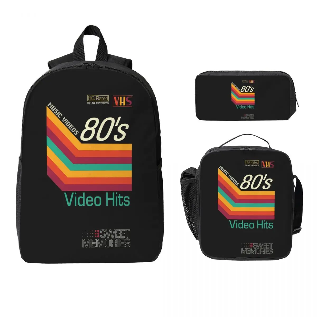 

Retro Music Video Cassete VHS Backpack Student BookBag School Bag Laptop Shoulder Bags 3ps Insulated Lunch Bag Pencil Case