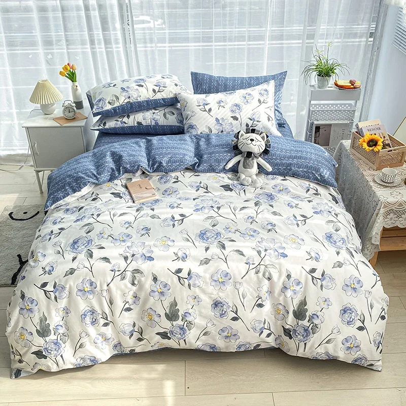 

French Pastoral Flowers Printed 100% Cotton Bedding Set Single Queen King Quilt/Duvet Cover Bed Linen Fitted Sheet Pillowcases