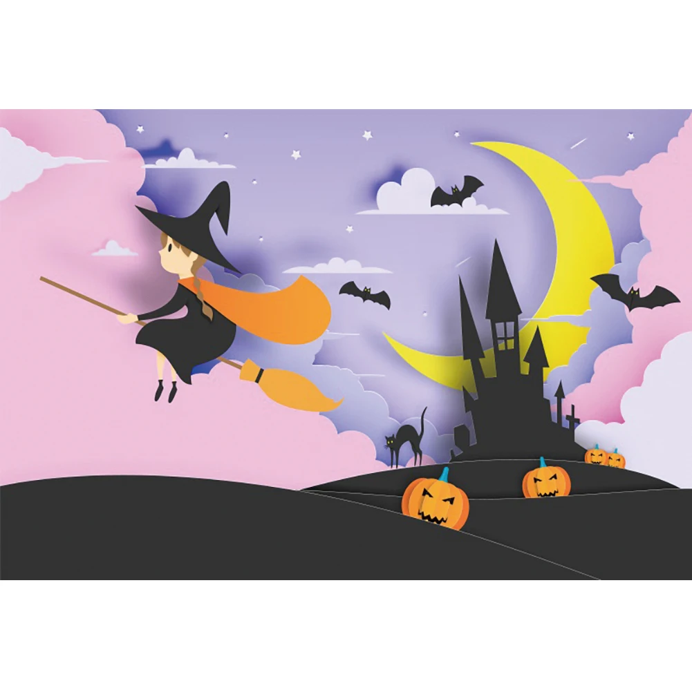 Laeacco Pink Kartun Labu Hantu Penyihir Fotografi Latar Belakang Halloween Bertema Anak Perempuan Ulang Tahun Bayi Mandi Foto Latar Belakang
