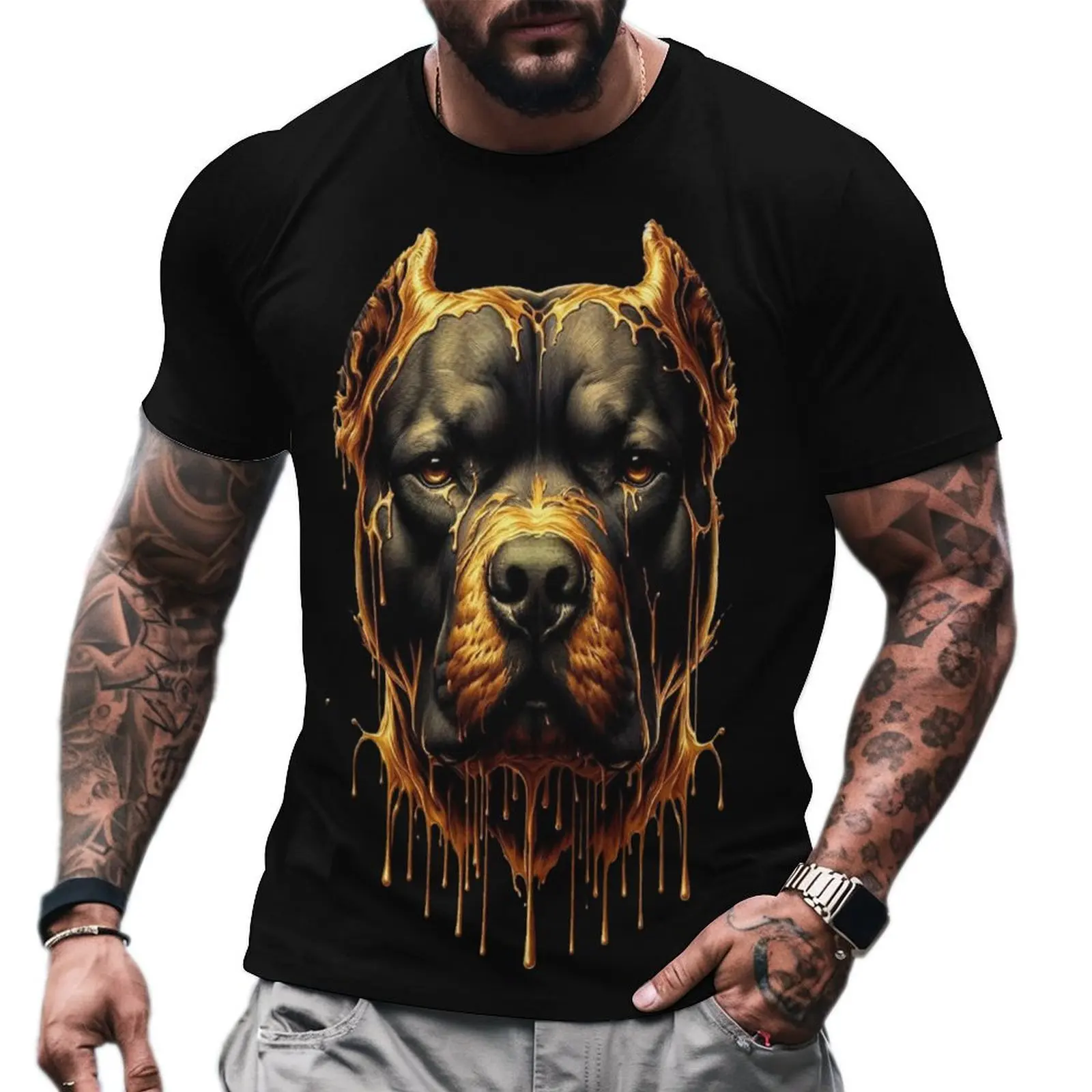 New 2025 Tropical Men's T-shirt Loose Oversized Men Short Sleeves Casual O-neck Top Hellhound 3d Printed Summer Street Menswear