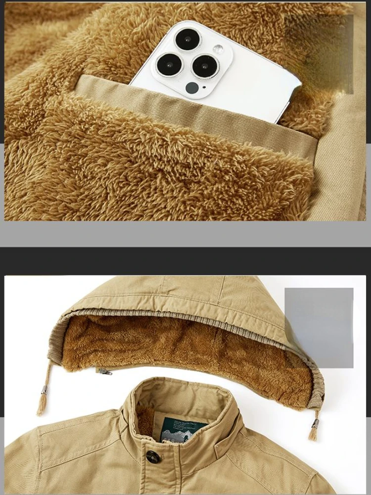 Luxury Brand Winter Men Jackets Fleece Warm Parkas Multi Pocket Cotton Coat Thick Windproof Zipper Hooded Outerwear High Quality
