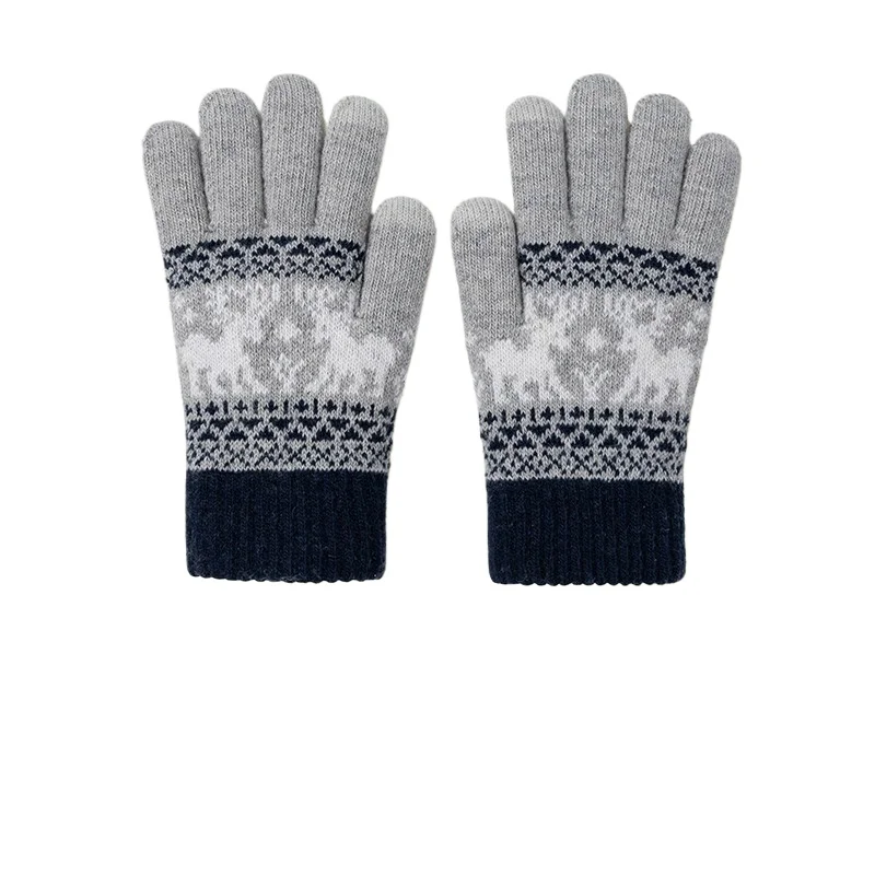 Утолщенные вязаные перчатки, осенне-зимние женские и мужские рождественские теплые ветрозащитные перчатки с оленем, велосипедные перчатки для покупок, варежки с длинными пальцами