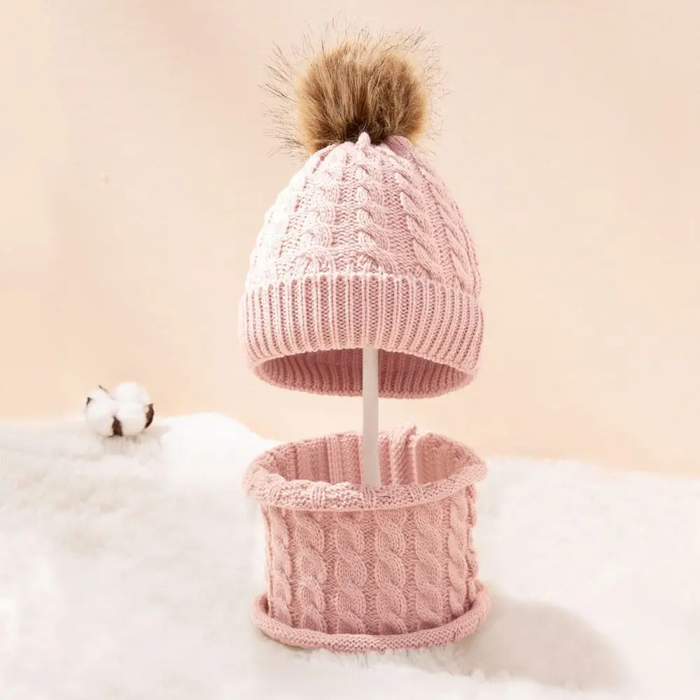 2Pcs/Set Winter Ear Protection Children Hat Scarf Set Thickened Windproof Beanie Caps Soft Warm Knitted Scarf Cap Boys Girls view 5