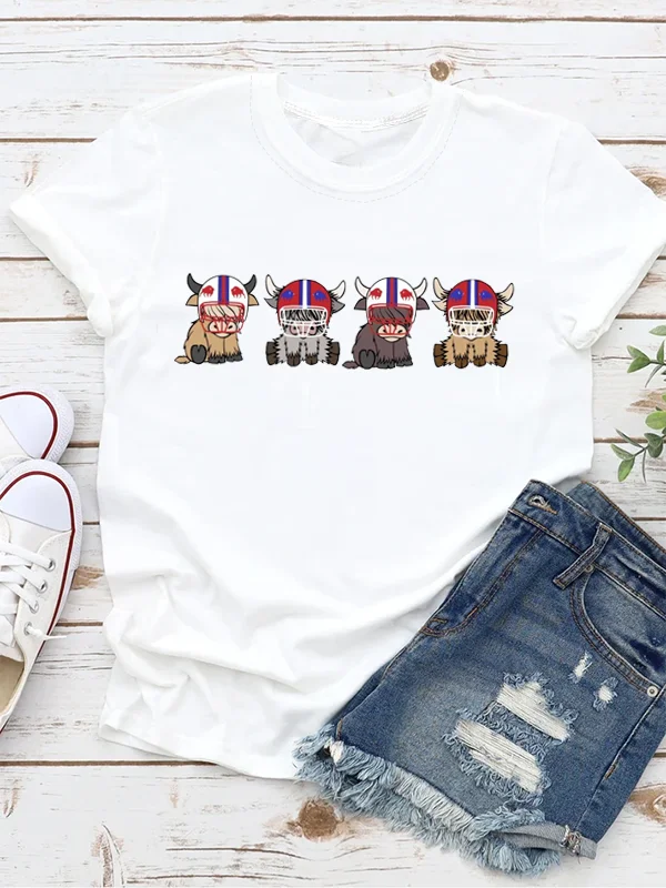 Cute Cartoon Four Little Scalpers in Football Hats Print Women T-shirt New Fashion Baseball Lover Female Shirt Street Casual Tee