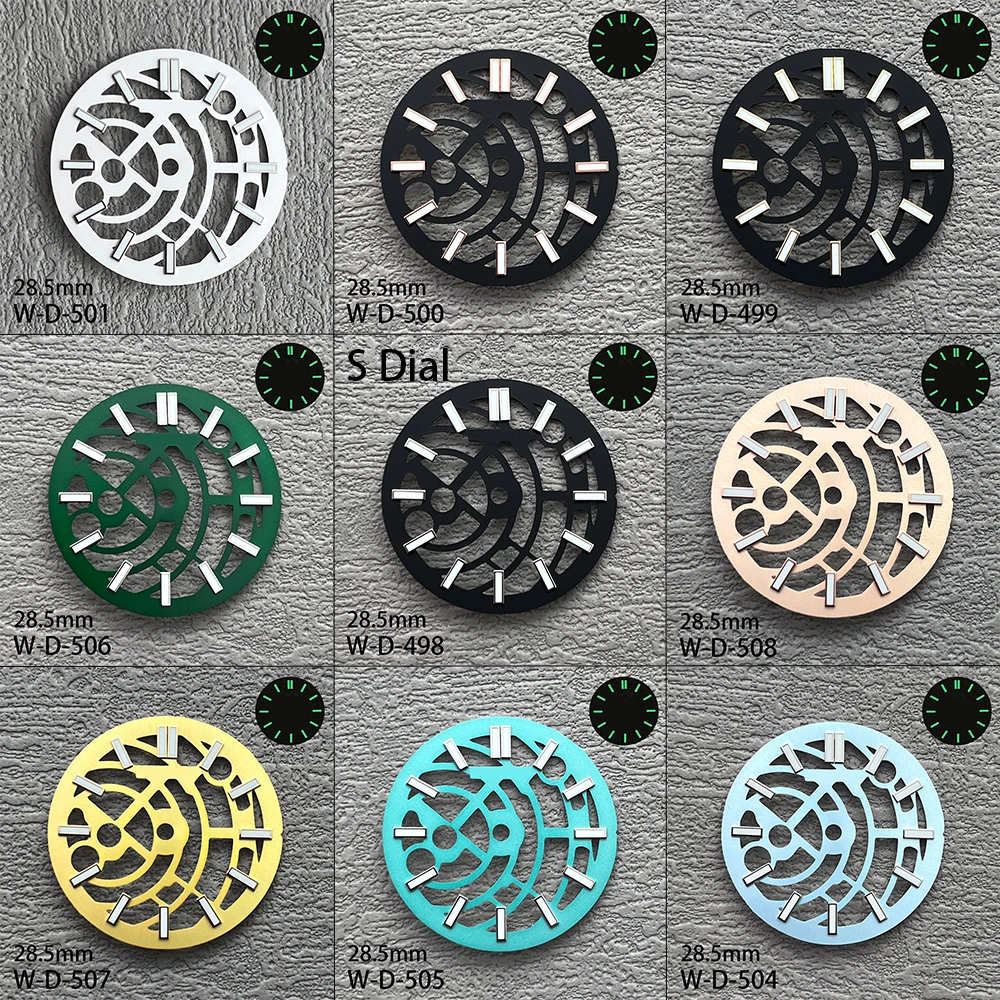 

28.5mm S Logo Dial Fit NH38/NH70/NH72 Movement Green Luminous Mechanical Style High-Quality Watch Modification Accessories