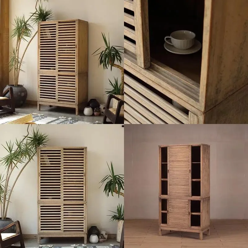 Chinese Antique Style Living Room Display Cabinet Solid Wood Household Furniture Storage Showcase