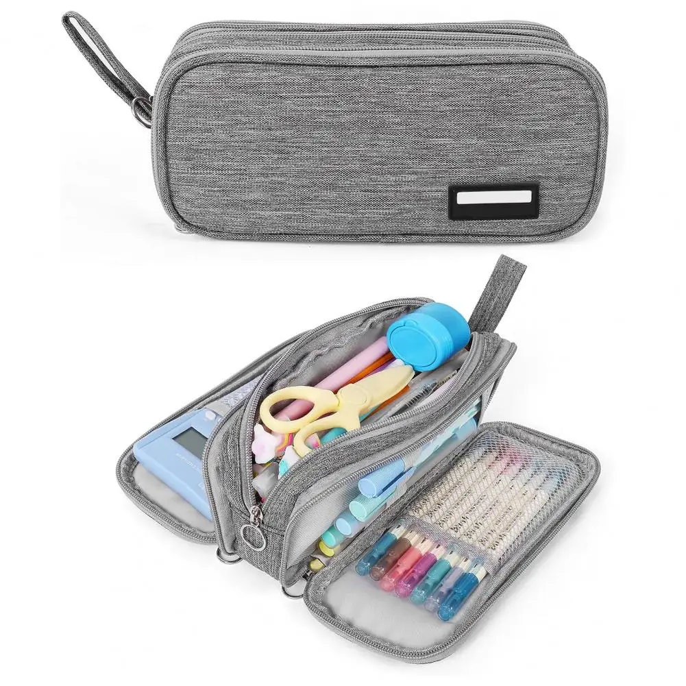 Estuche de lona con compartimentos para bolígrafos, estuche de lápices duradero, estuche de lápices minimalista, diseño elegante con cremallera, bolsa de almacenamiento de capacidad