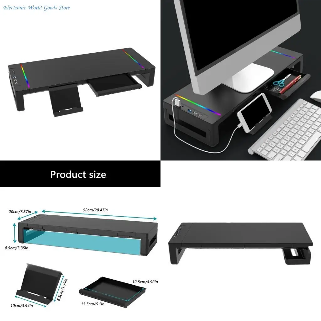 A3PD Multifunctional Computer Monitor Stand With RGBs Lighting And USB Charging Port