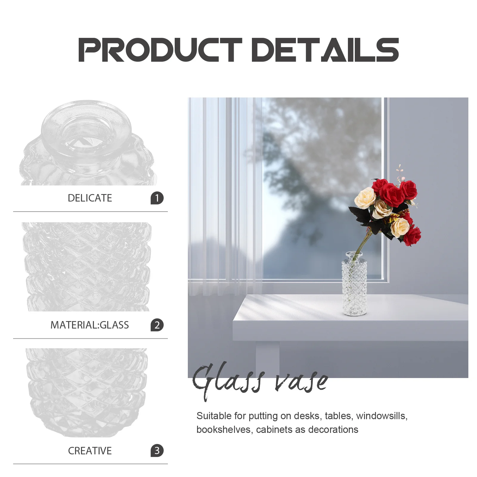 

Floral Containers Decorative Vase Flower Unique European Style Glass Vases Aesthetic Bud Flowers