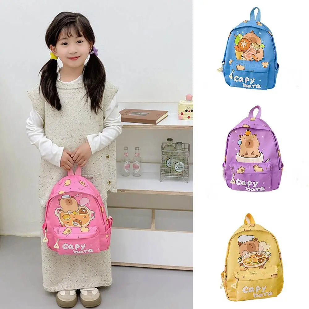 

Lightweight Children's Backpack Large Capacity Waterproof Capybara Schoolbag Wide Straps Nylon Cartoon Animal Book Bag Students
