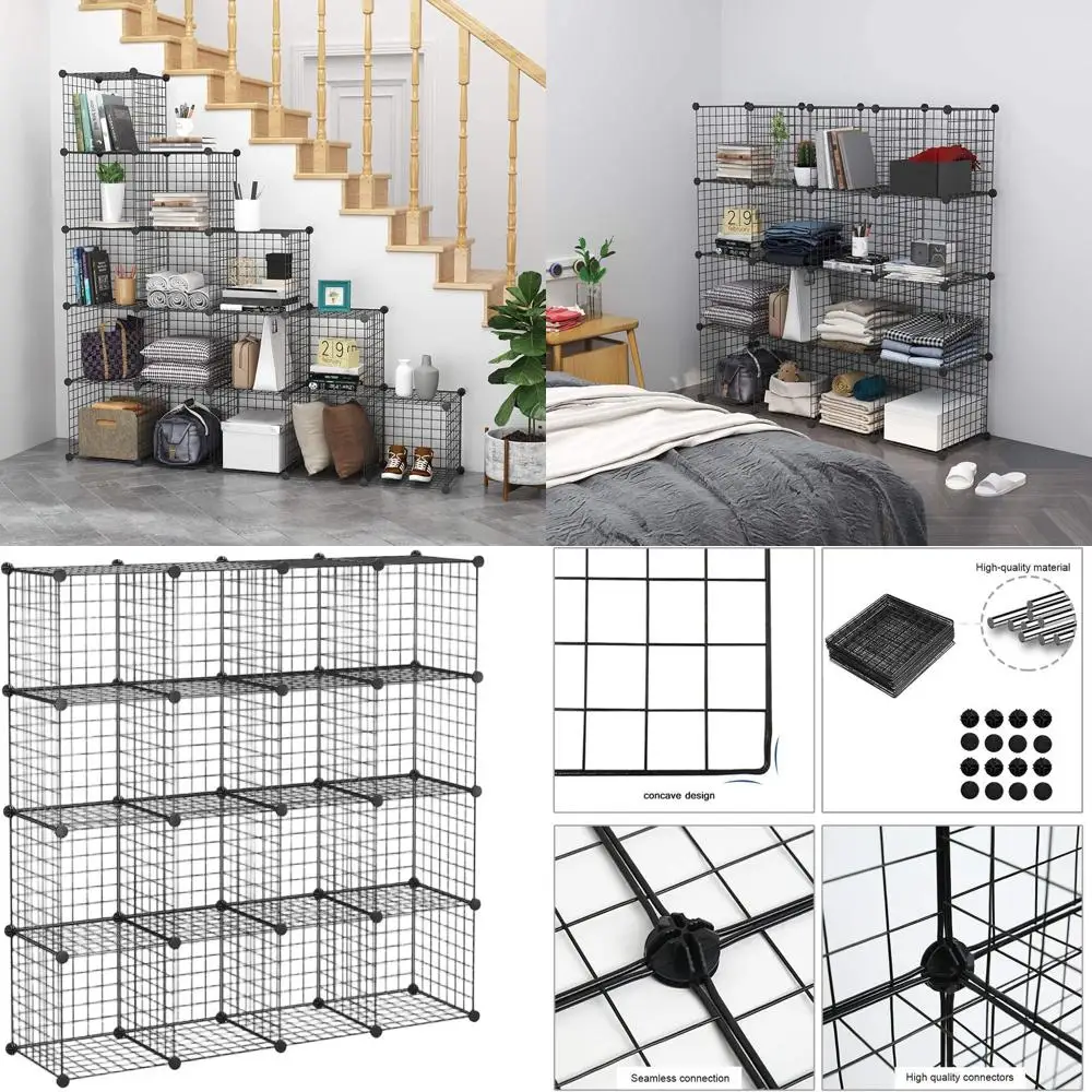 

Металлический органайзер для хранения с 16 ячейками, модульный стеллаж, шкаф для самостоятельной сборки, идеально подходит для спальни и офиса, 48.4Д x 12.4Ш x