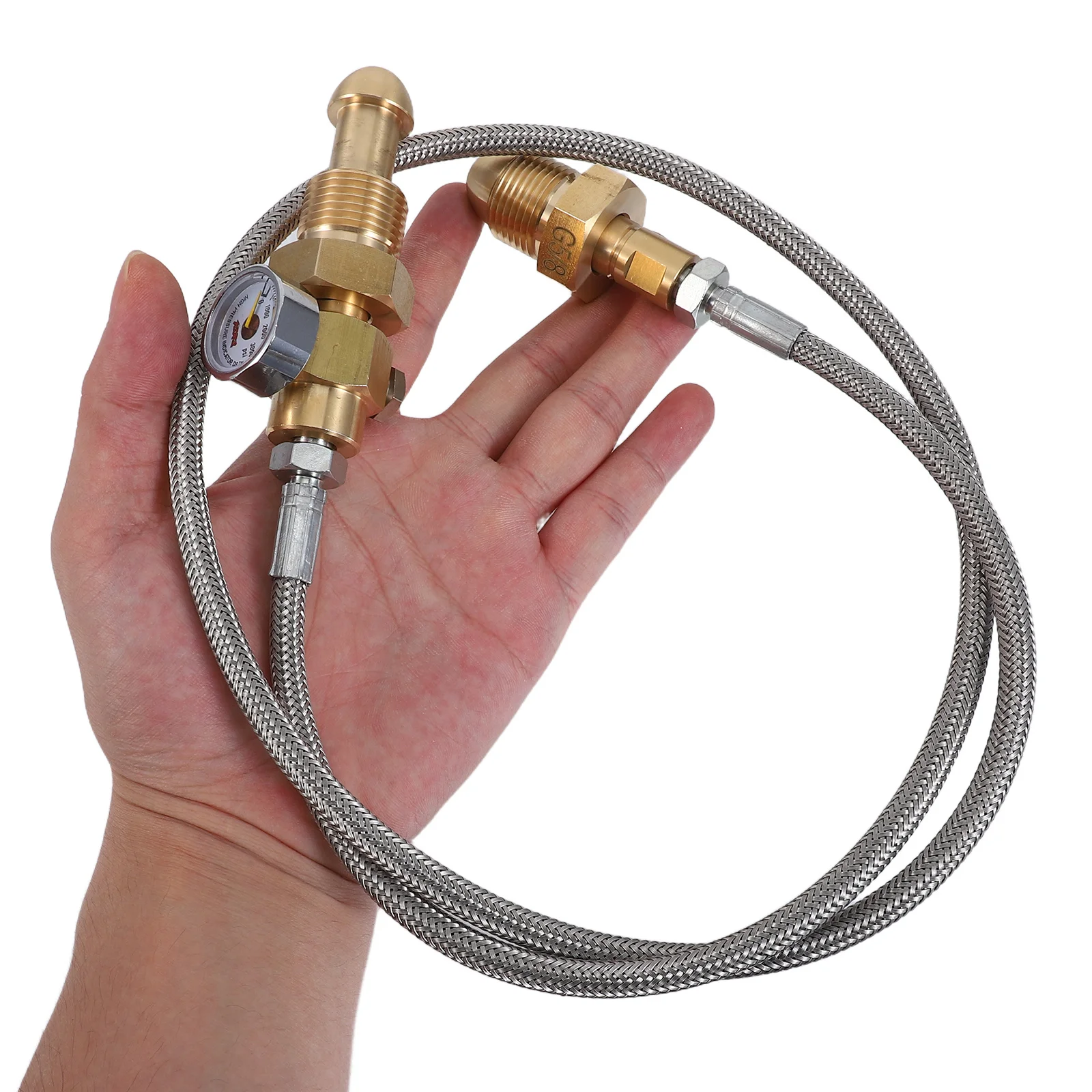

Argon Cylinder Adapter G 5/8 Inch Male Thread Steel Braided Flexible Hose With 3000Psi Pressure Gauge For Welding Gas