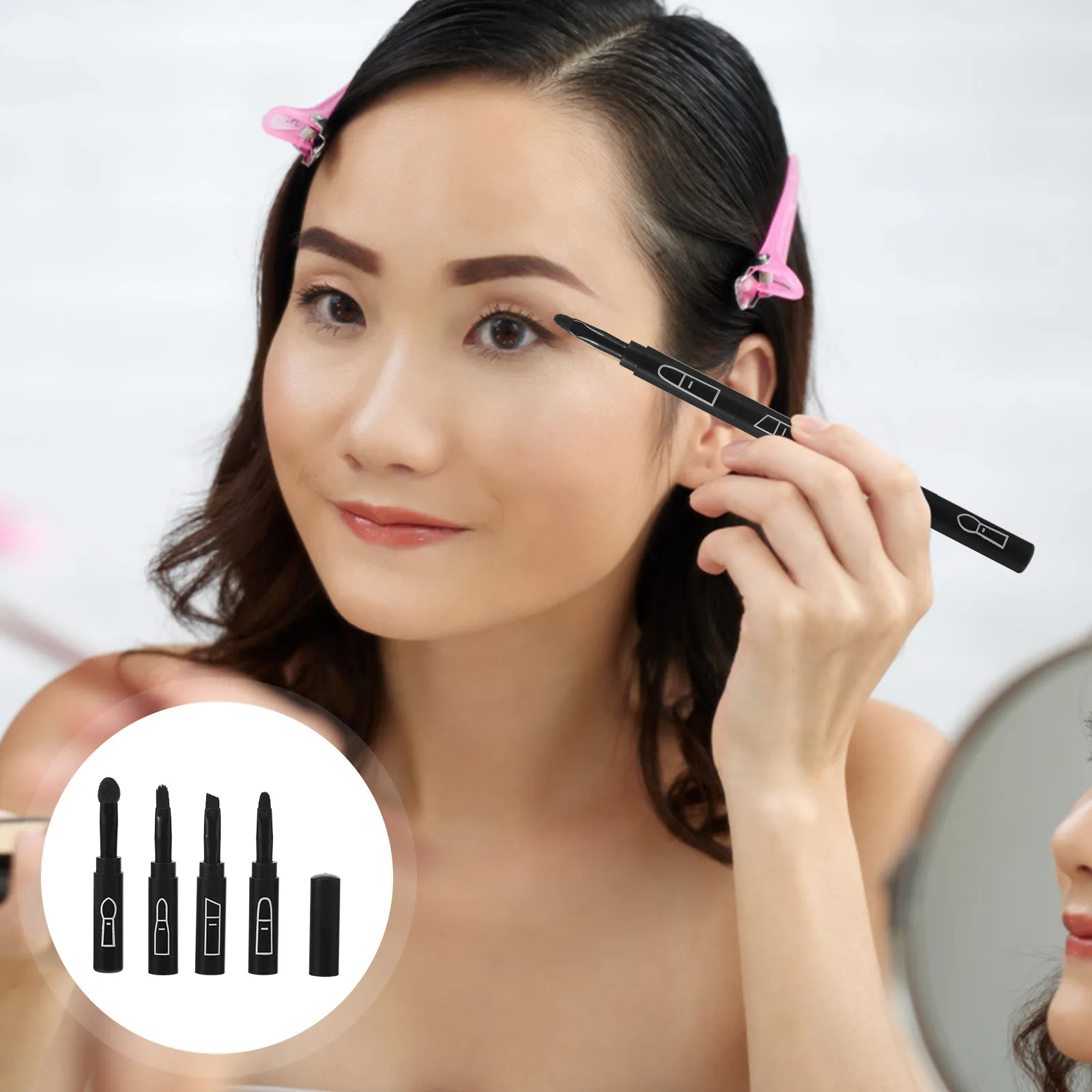 Juego de Brochas de Maquillaje Multifuncional 4 en 1, Herramienta de Plástico de Alta Calidad para Aplicación de Labial, Sombra de Ojos, Cejas y Delineador de Ojos para Mujeres