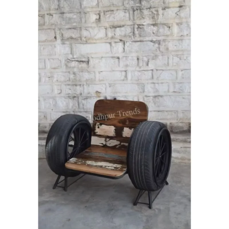 

Royal retro solid wood industrial chair with tire base for use in café lounge or restaurant