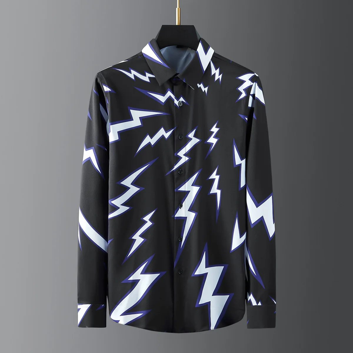 

Trendy Lightning Printed Men's Shirt High Quality Social Street Wear Men Clothing Casual Business Banquet Party Dress Shirts