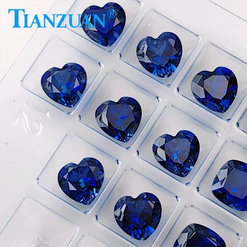 Lab Grown Sapphire Heart Shape Royal Blue Sapphire Natural cut Synthetic Corundum Stone with Cracks and Inclusions Loose Stone