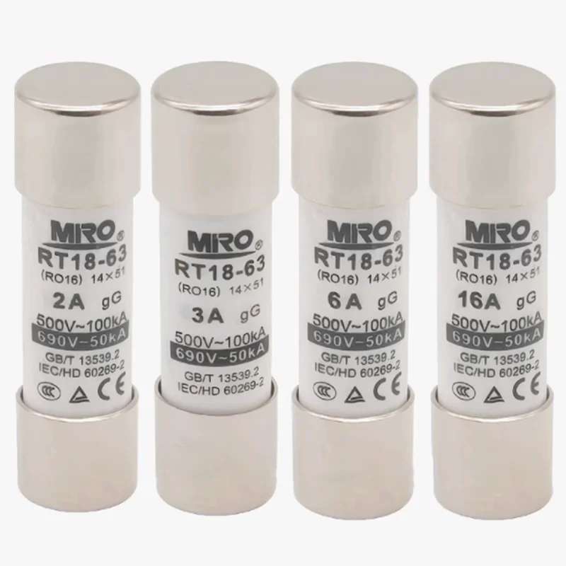 20 pieces MRO RO16 R016 RT18-63 500V 690V 14 * 51 16A 20A 25A 35A 40A 50A 63A 14x51mm ceramic fuse tube fuse core