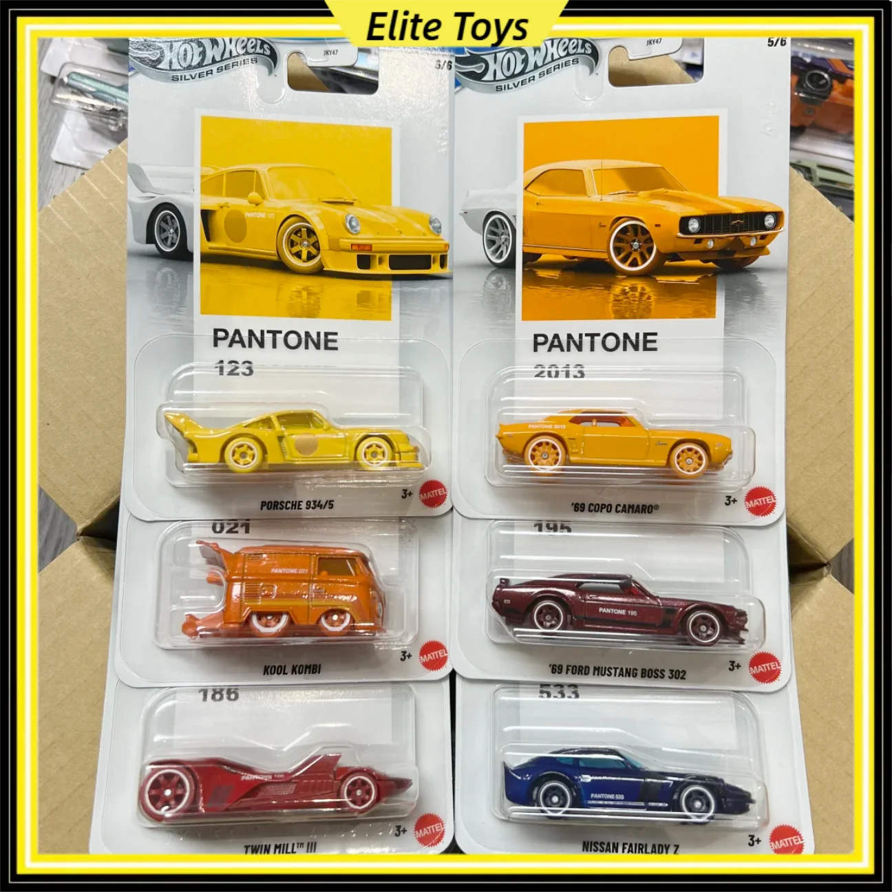 

Коллекционная модель автомобиля Hot Wheels 2026 Silver Series Pantone 1:64, литая под давлением, Porsche Kool Kombi Twin Mill Ⅲ Ford Copo, уникальный цвет