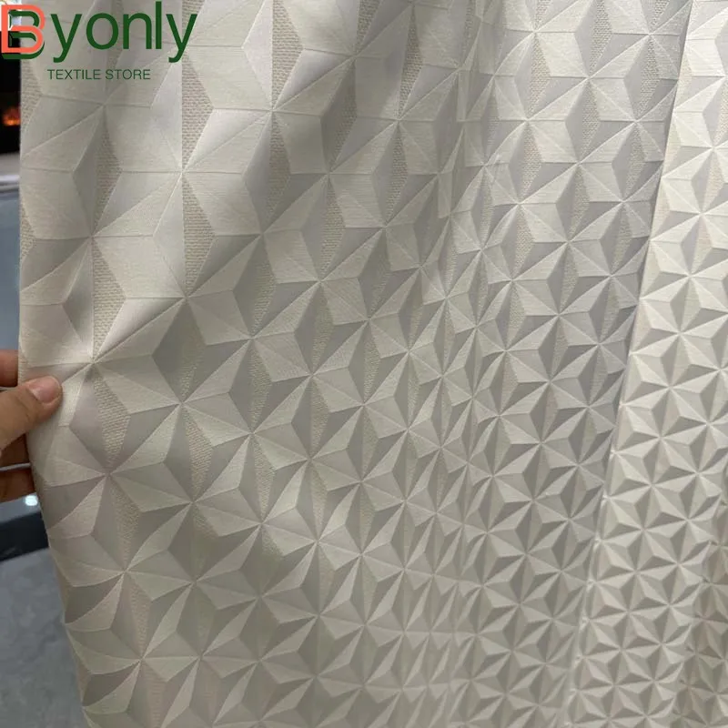 New Polygon Jacquard Champagne Beige Curtains for Living Room Bedroom Blackout French Window Customized Products