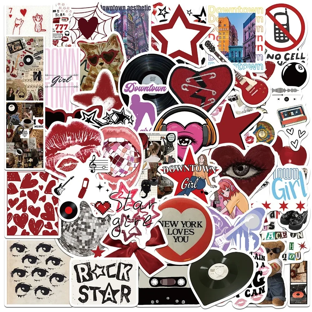 50pcs Downtown Y2K Girls Stickers Aesthetic Phone Bike Wall Scrapbook Motorcycle Waterproof Cartoon Sticker for Kids Toys Gifts