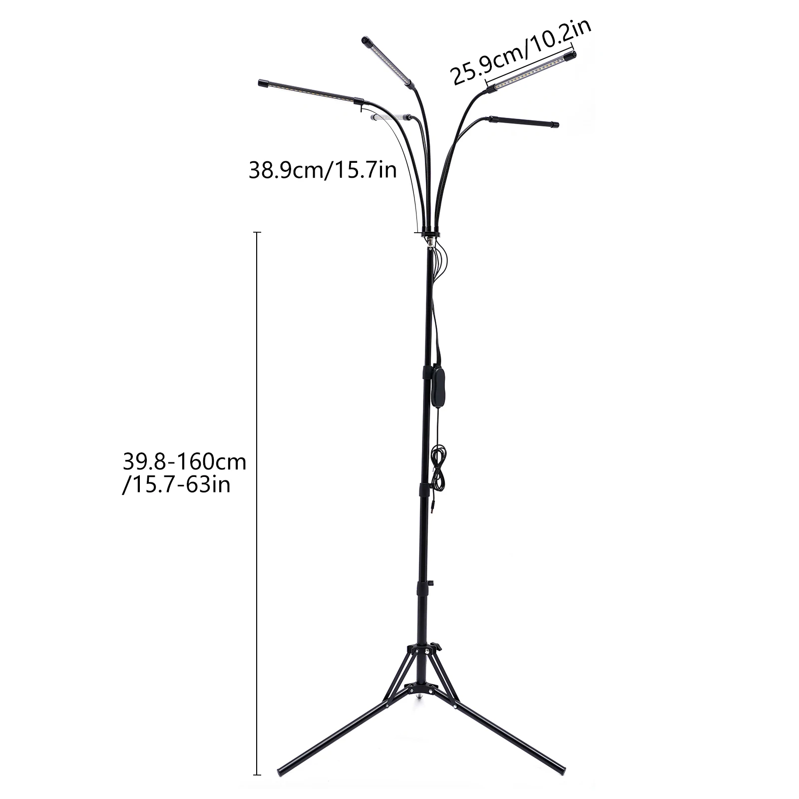 Grow light with adjustable height (15.7-63in), 3 lighting modes, time controller, energy-efficient LED, ideal for plant growth a