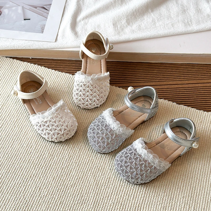 Mumoresip Girls Lace Flat Sandals for Princess Summer Children Dress Shoes Elegant Wedding Party Kids Fashion Perform Sandals