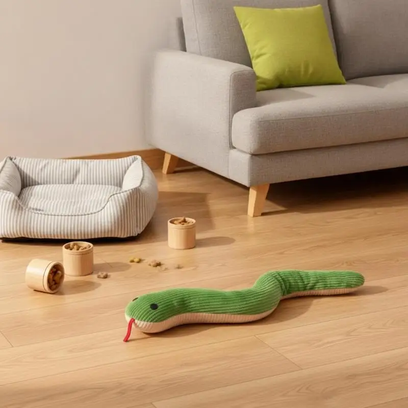 Interactive Squeaky Plush Snake Chew Toy Bite Proof Teeth Cleaning Play Tool For Kittens Puppies Daily Entertainment