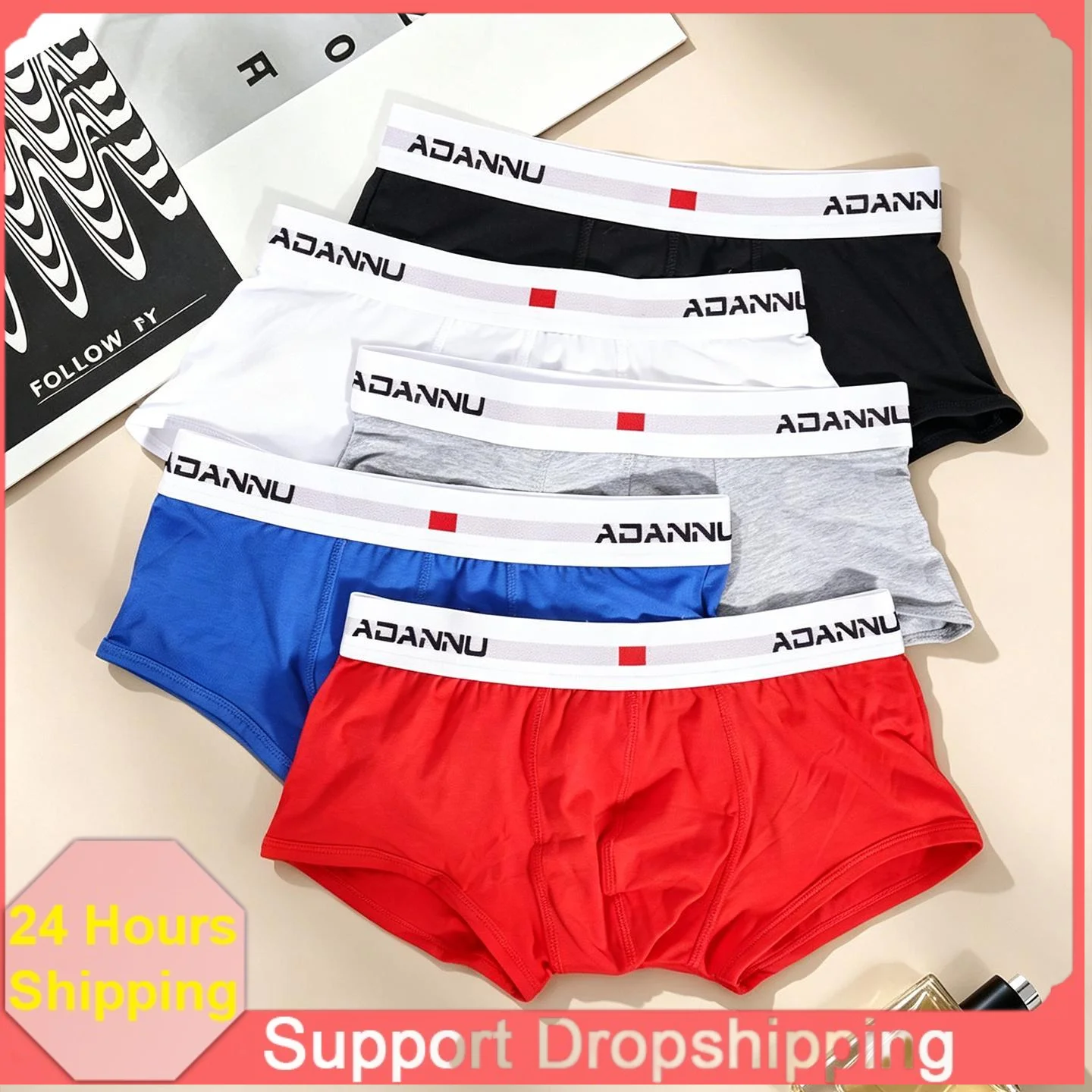 Men's Boxer Briefs 100% Cotton Thick Waistband Stretch U‑Pouch 3D Splicing Body‑Shaping Minimal All‑match Underpants