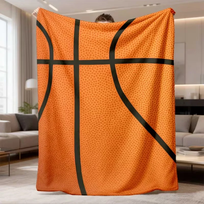 Basketball Texture Print Flannel Blanket Orange Ball Sports Theme Soft Cozy Bed Blanket for Sofa Couch All Season