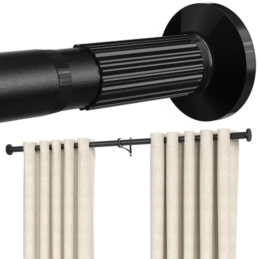 

Черный карниз для штор 51144 дюйма (4,25-12 футов), сверхдлинный, без сверления, регулируемый, для окон, ванных комнат, душевых, патио, усиленный, с пружинным механизмом