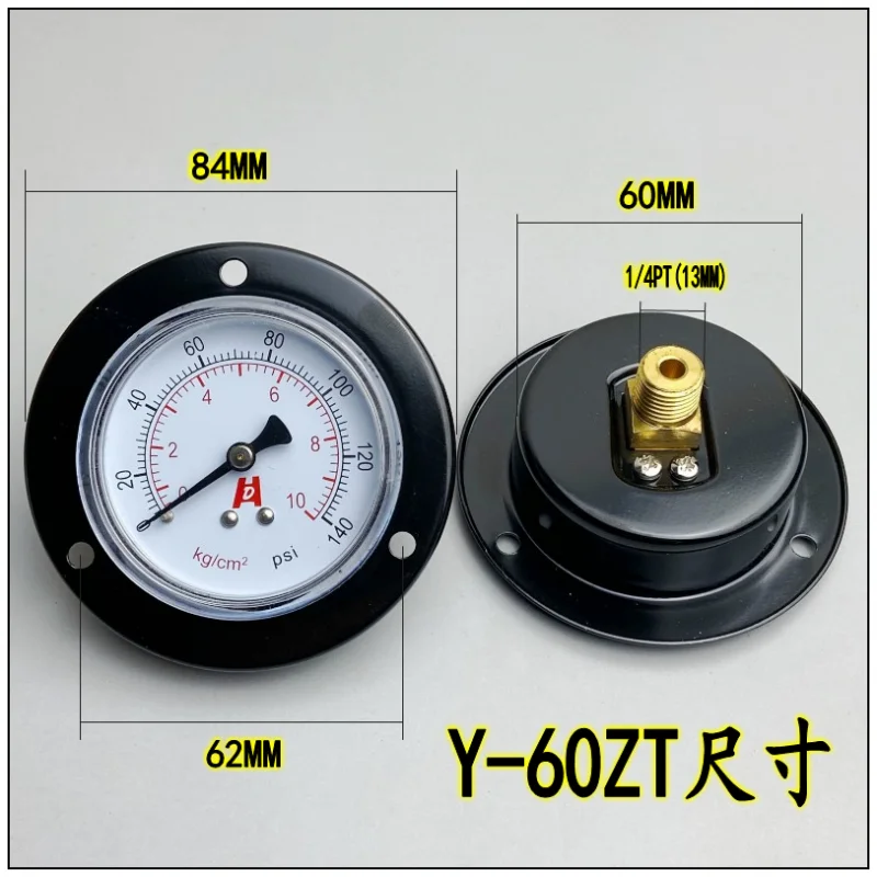 

Y60-ZT,2.5" 60mm panel dry type pressure gauge manometer ,PT1/4" back thread,with front flange