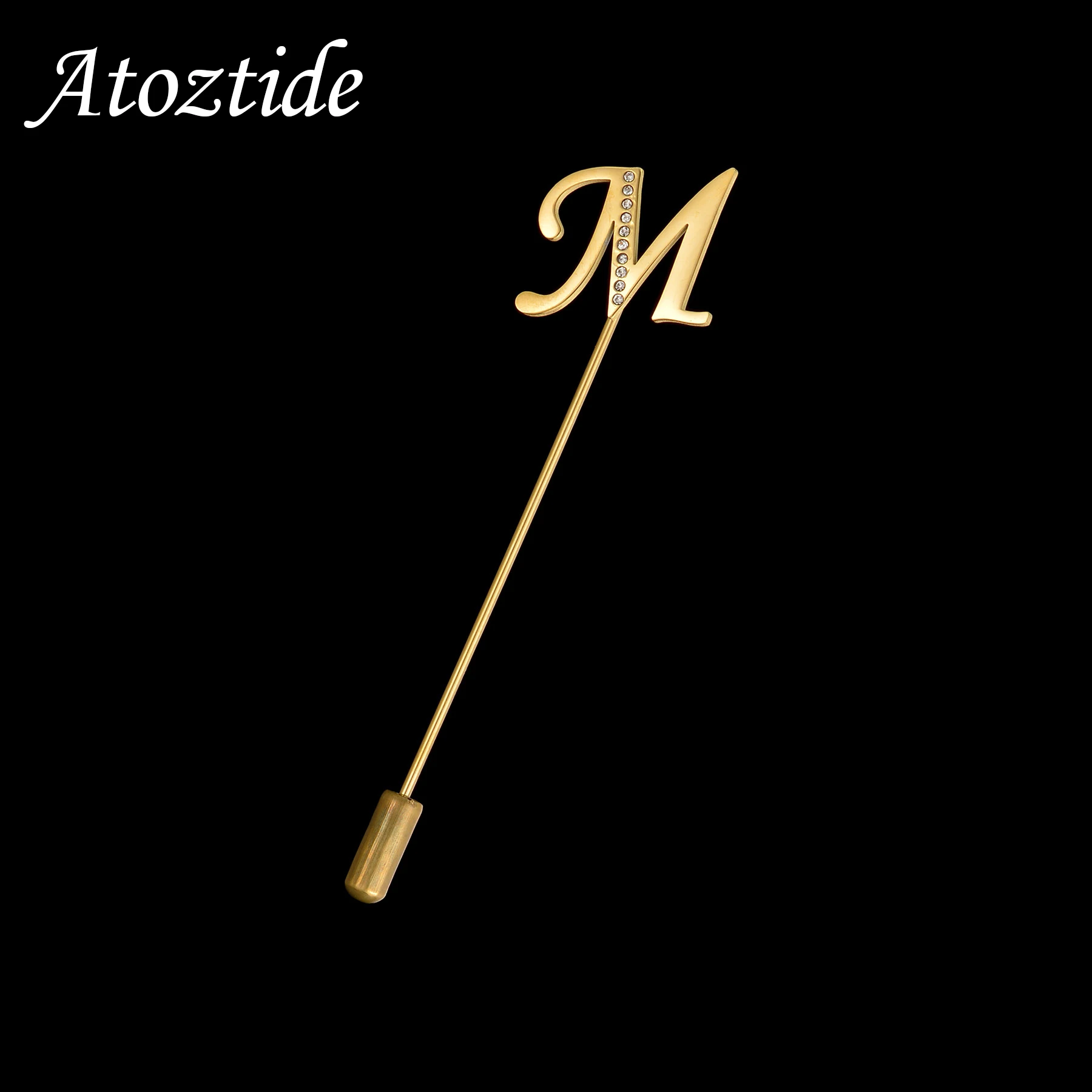 Atoztide Personalized Custom Brooch 1 Letter Collar Pin Name Stainless Steel Initial Pendant for Men Brooch Wedding Formal Gift