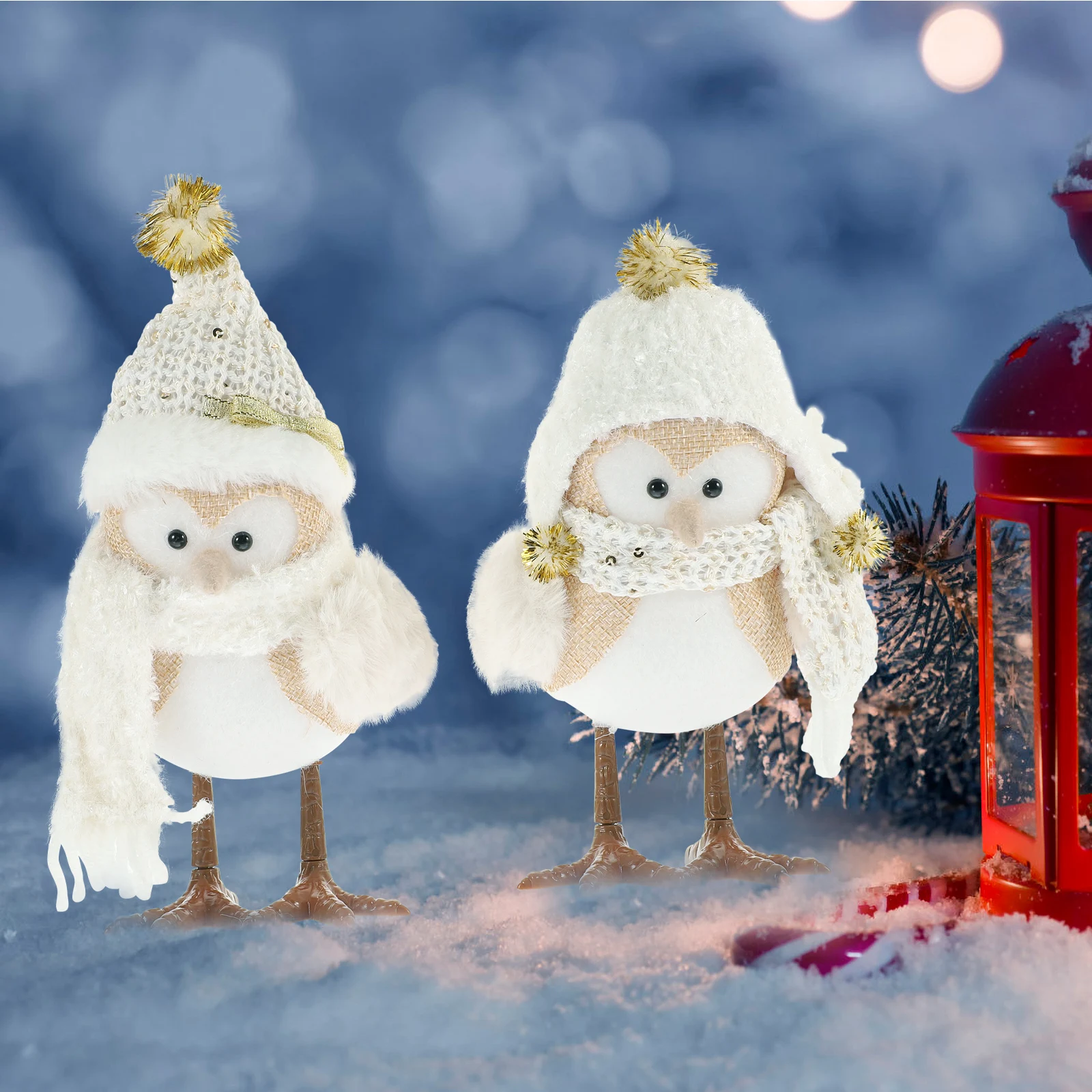 

2pcs Christmas Glowing Birds Red Cap Hat Lighted Bird Decoration Tabletop nament Xmas Home Party LED Festive Gifts