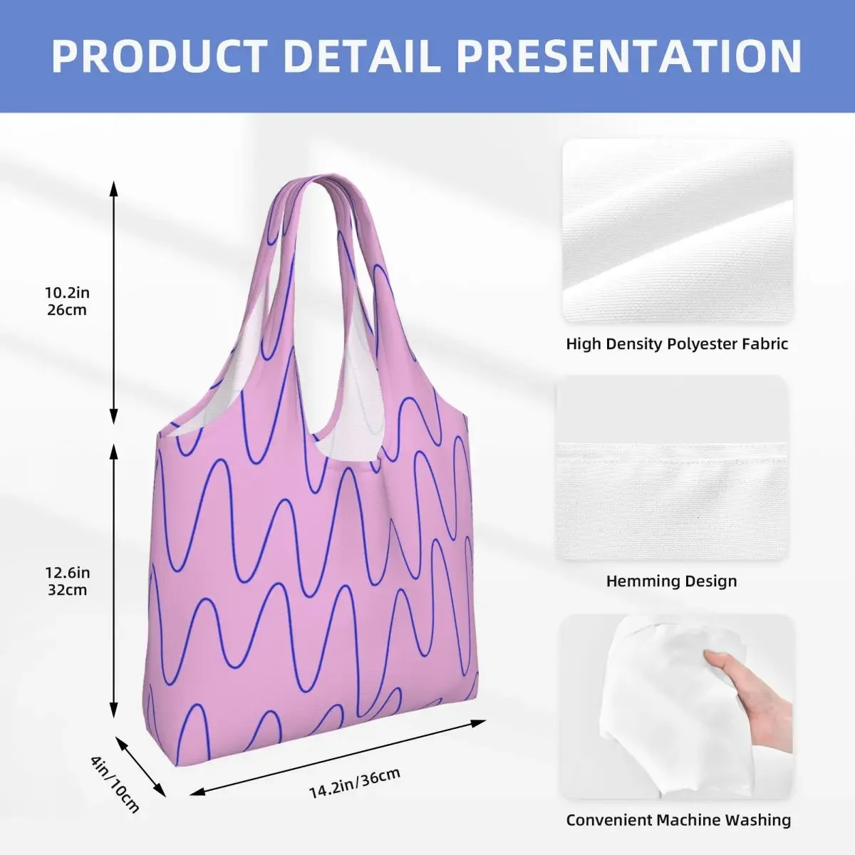 Custom Sound Waves Pink Flamingo Shopping Tote Bag Street Mmural Art Eldridge Groceries Canvas Shopper Shoulder Bags Handbags