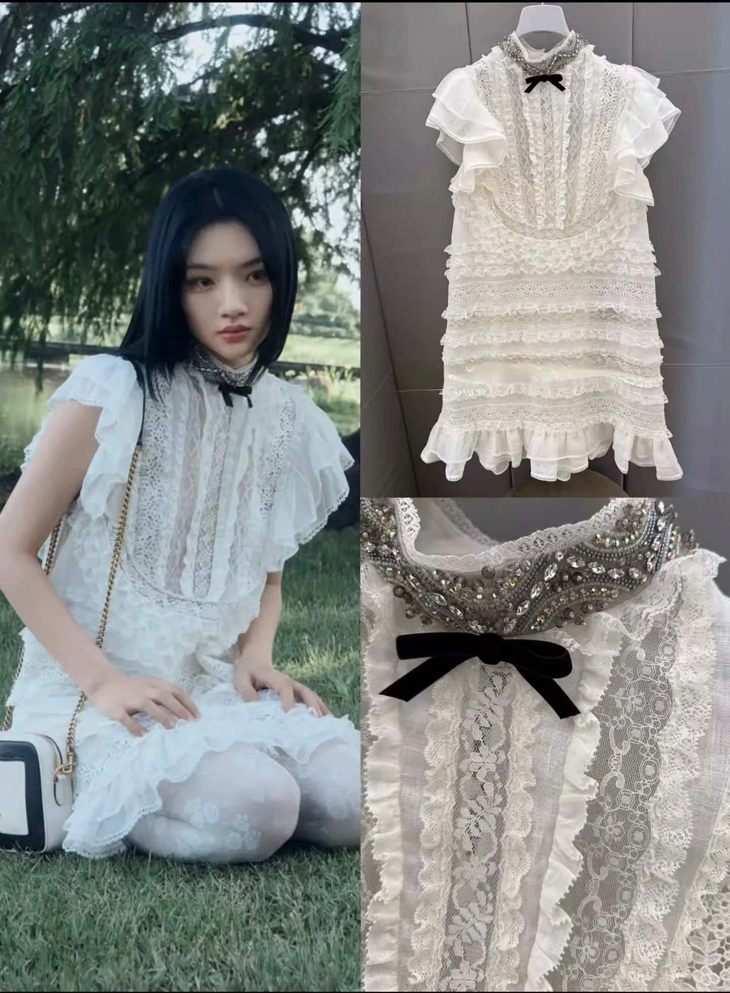 

Sexy Ladies Silk Dress 2026 Summer Transparent Mini Dress Fashion Women's Beige Dress Ruffles